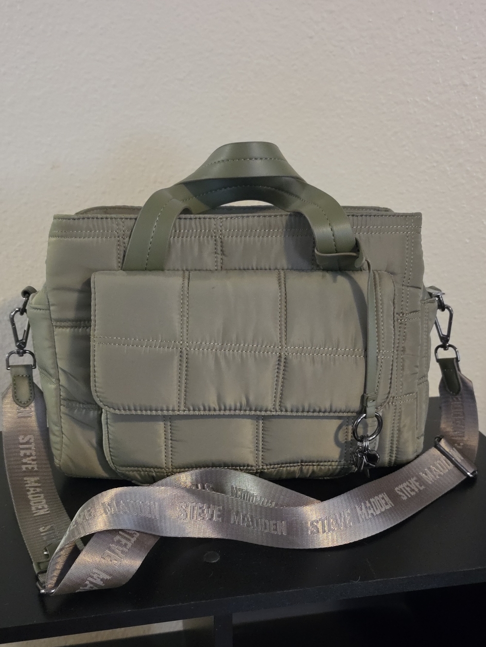 Steve Madden Quilted Olive Crossbody Messenger Bag